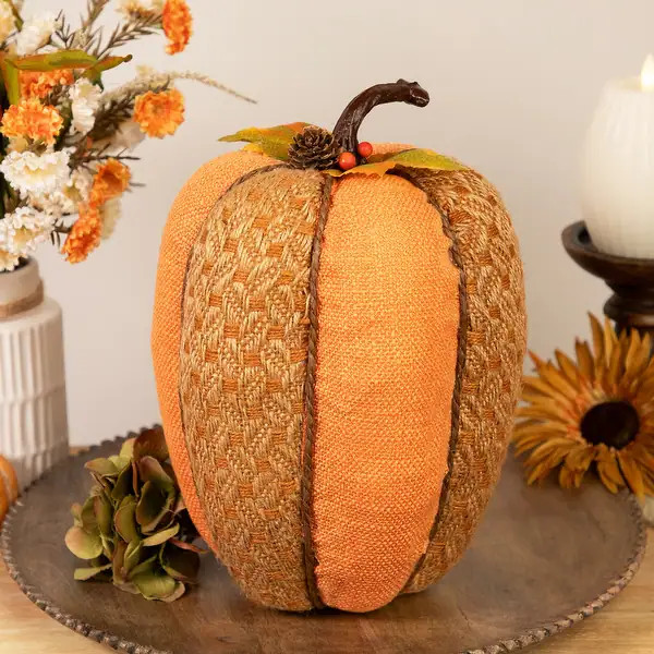 Burlap and Jute Woven Tall Fall Harvest Pumpkin with Berries - 10.5" - Orange and Brown | Bed Bath & Beyond