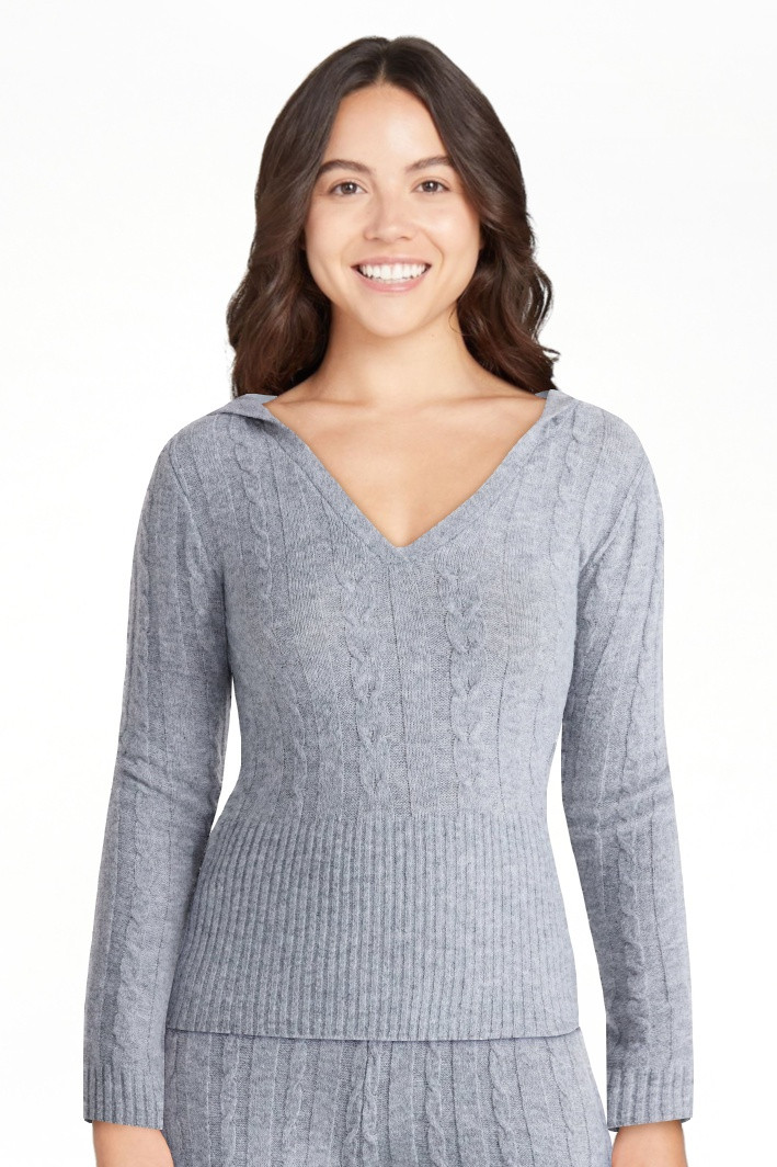 No Boundaries Cable Knit Sweater Hoodie, Lightweight, Women's - Walmart.com | Walmart (US)