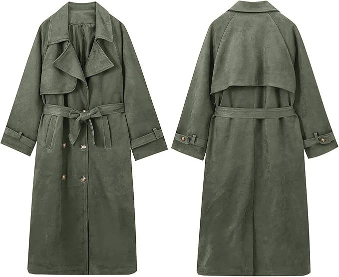 utcoco Womens Faux Suede Long Trench Coat Notched Lapel Double Breasted Pea Coat Overcoat with Be... | Amazon (US)