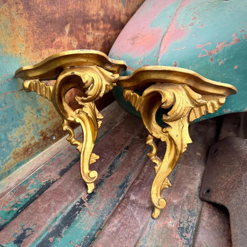 Pair of Italian Gilt Wood Brackets or Corbels (Distressed), Florentine Shelves | Etsy (US)