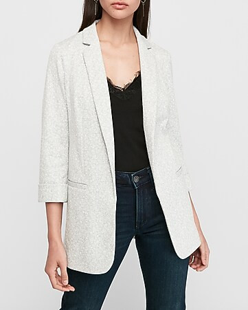 Rolled Sleeve Knit Boyfriend Blazer | Express