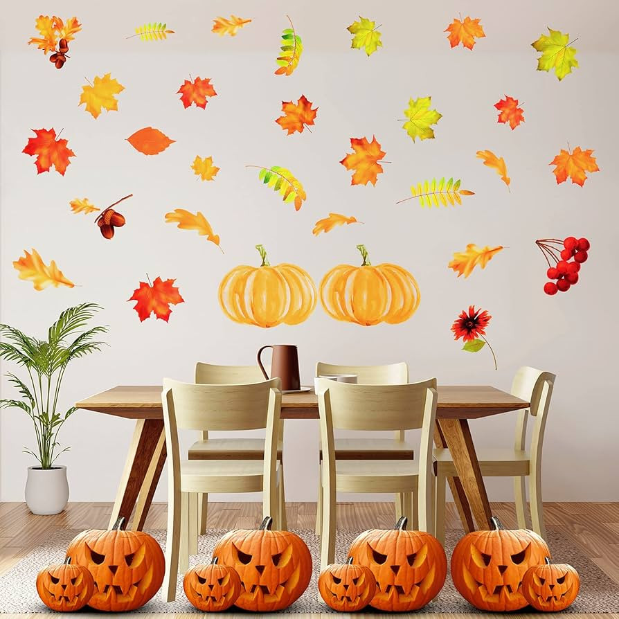 3 Pieces Fall Thanksgiving Wall Stickers Maple Leaves Pumpkin Wall Decals Fall Thankful Harvest W... | Amazon (US)