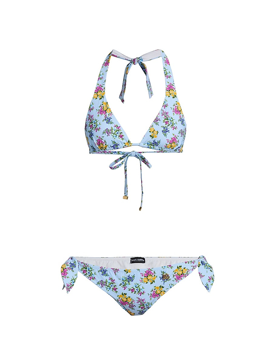 Women's Floral Tie Bikini - Blue - Size Large | Saks Fifth Avenue