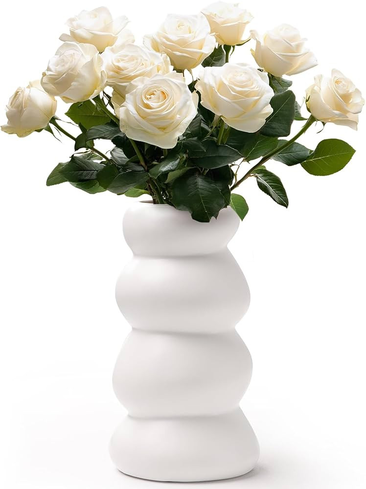 BosilunLife Ceramic Vase with Stacked Bubble Design – Boho Modern Sculptural Flower Vase for Ho... | Amazon (US)