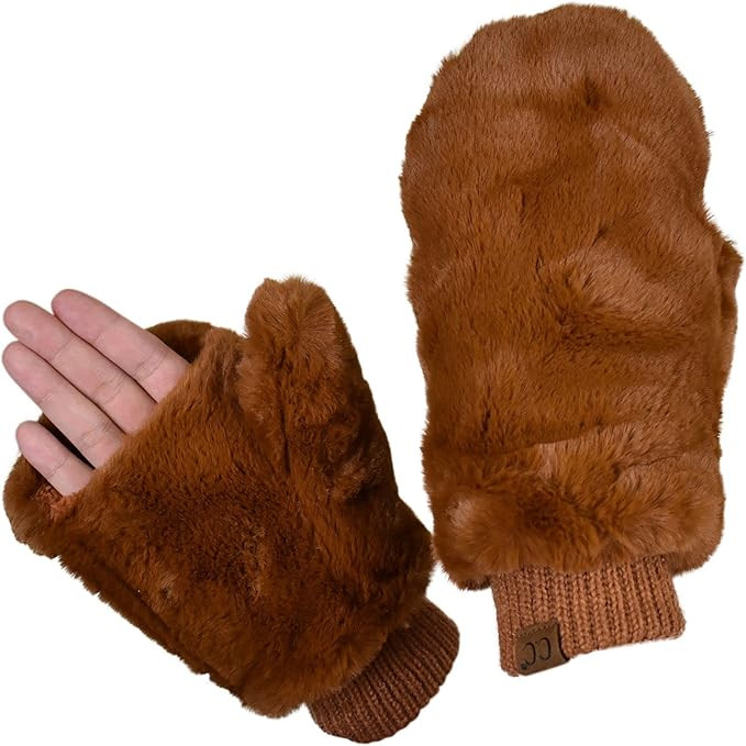 C.C Women's Faux Fur Wrist Length Fingerless Sherpa Lined Convertible Mittens Gloves | Amazon (US)