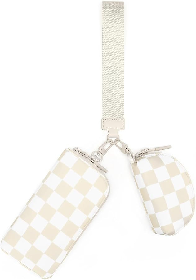 Checkered Dual Pouch Wristlet Wallets for Women Fits Phone Small Travel Zip Around Wallet with Co... | Amazon (US)