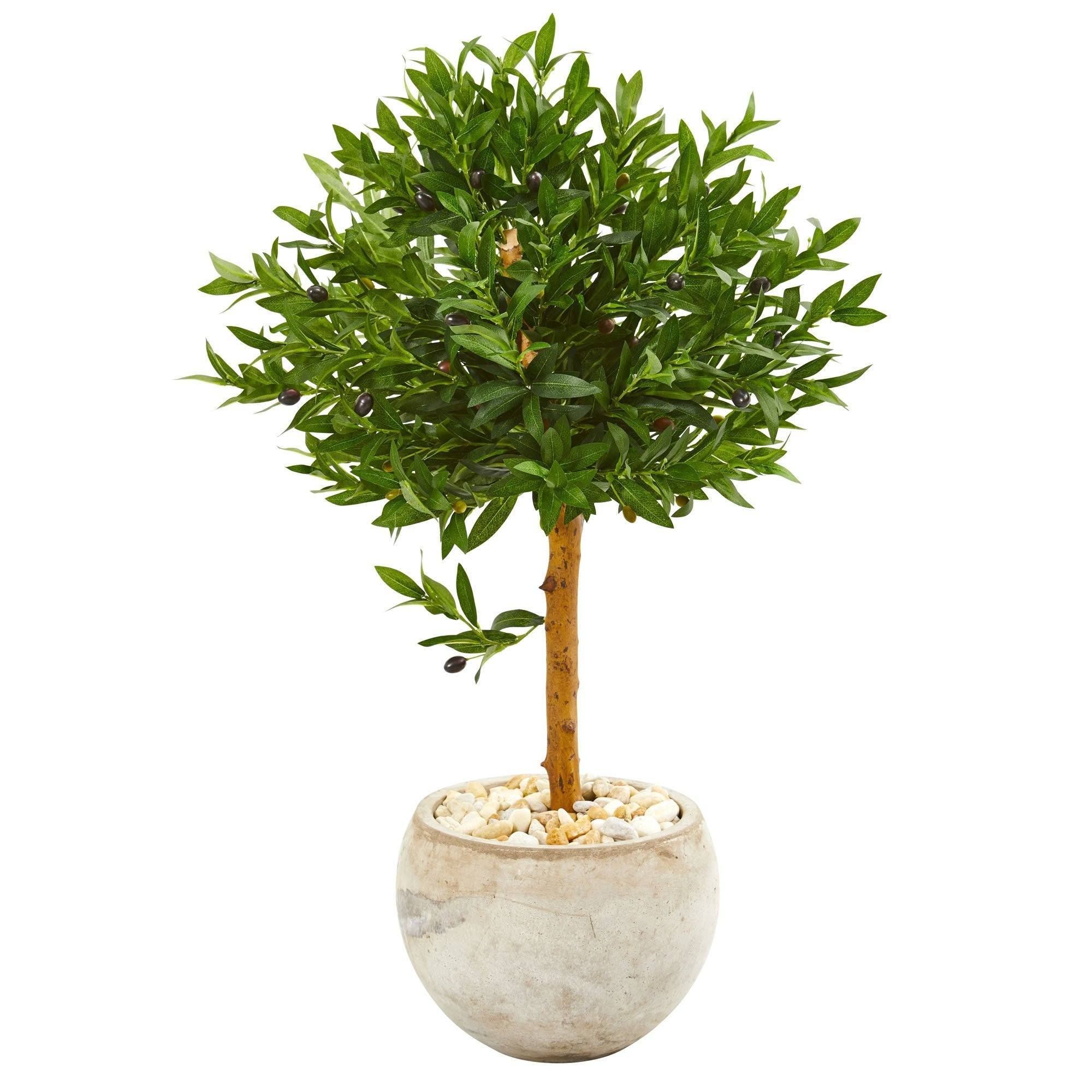 38” Olive Topiary Artificial Tree in Bowl Planter(Indoor/Outdoor) | Nearly Natural