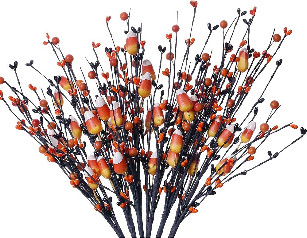 LLZLL 6PCS Halloween Picks,17in/43cm Tall Artificial Fall Stems Halloween Berry Spray with Fake C... | Amazon (US)