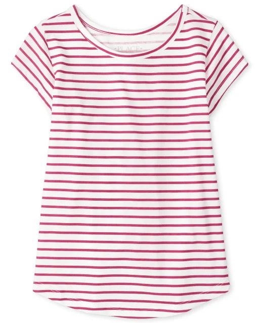 Girls Short Sleeve Striped Basic Layering Tee | The Children's Place  - VERY BERRY | The Children's Place