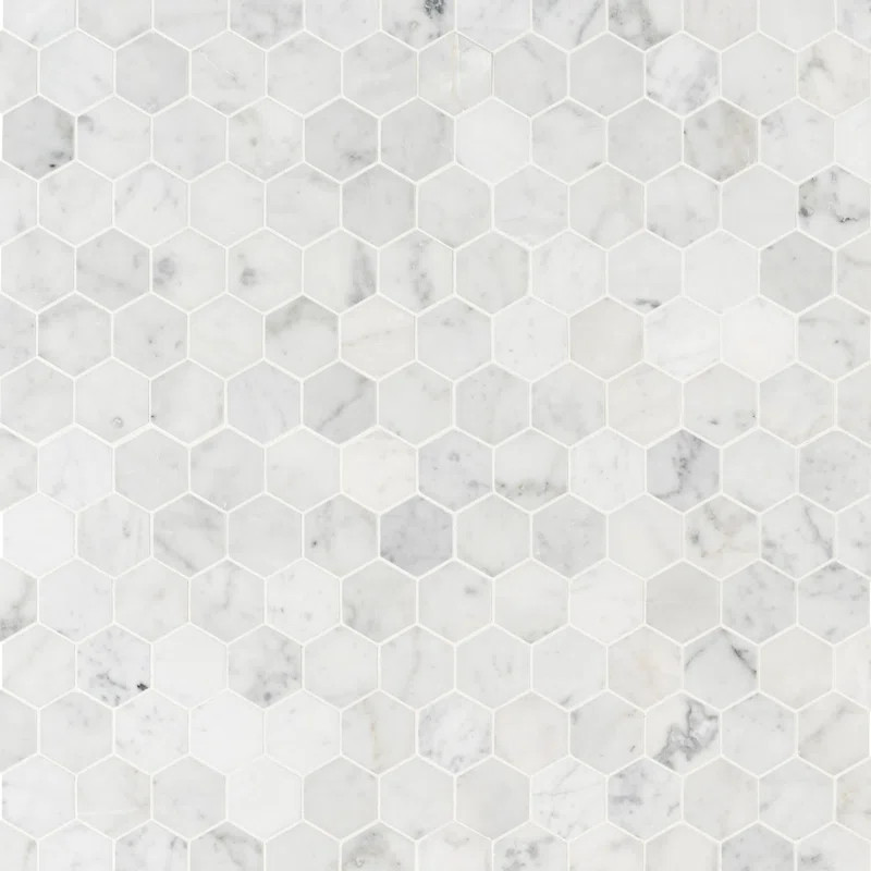 Carrara White Hexagon 11.75" x 12" Honed Marble Mesh-Mounted Mosaic Tile | Wayfair North America