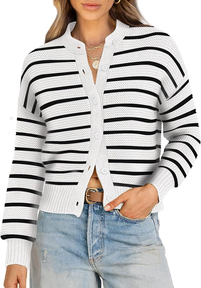 Caracilia Cardigan Sweaters for Women Cropped Open Front Tweed Knit Button Down Dressy Casual Jac... | Amazon (US)