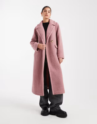 Threadbare borg maxi coat in pink | ASOS (Global)