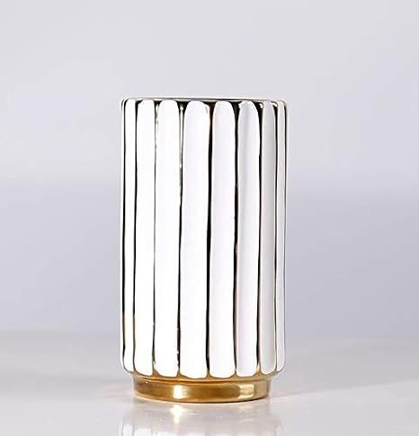 jupriverco White & Gold Vase-Elegant Home Decor-Flower Vase-Kitchen Centerpiece-Geometric Ridges-... | Amazon (US)
