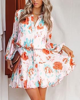 Clarisbelle Women's Long Sleeves Button up Tie Waist Floral Chiffon Dress | Amazon (US)