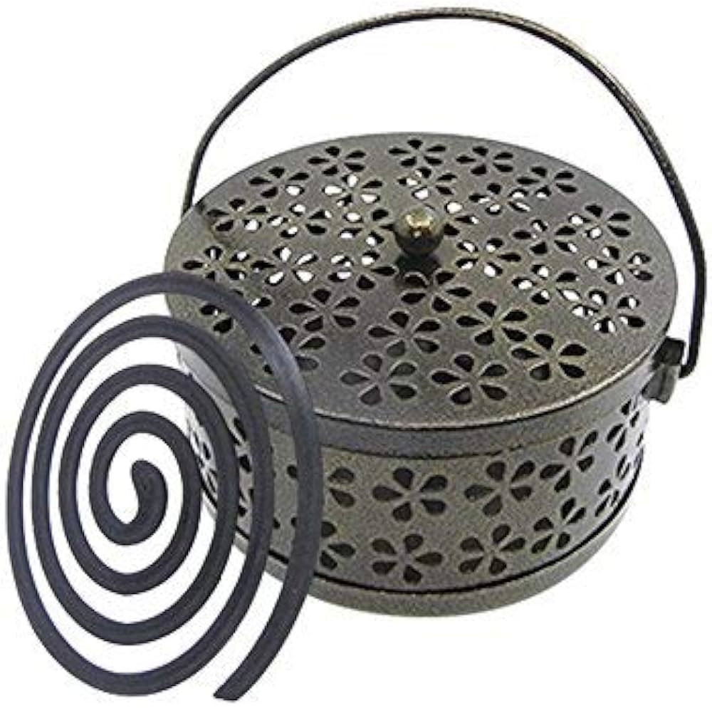 Retro Portable Iron Mosquito Coil Holder with Handle Round Fireproof Incense Holder (Bronze) | Amazon (US)