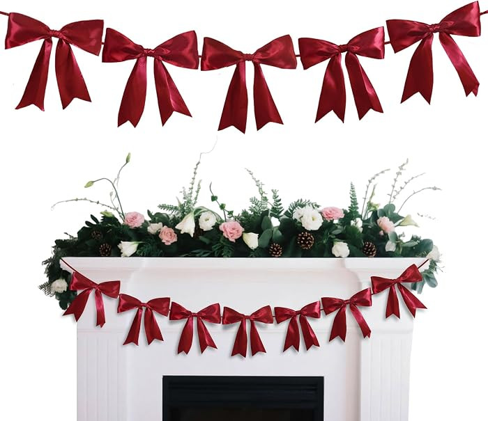 Large Ribbon Bow Garland Banner Burgundy Bow Party Banner Decor Pre - Assembled for Birthday Wedd... | Amazon (US)