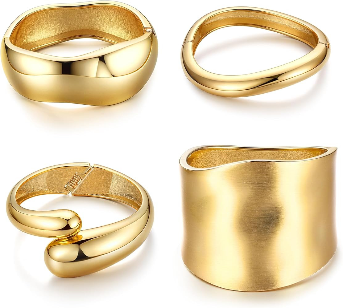 sailimue Chunky Gold Bracelets for Women Non Tarnish Bangles 4 Pcs | Amazon (US)