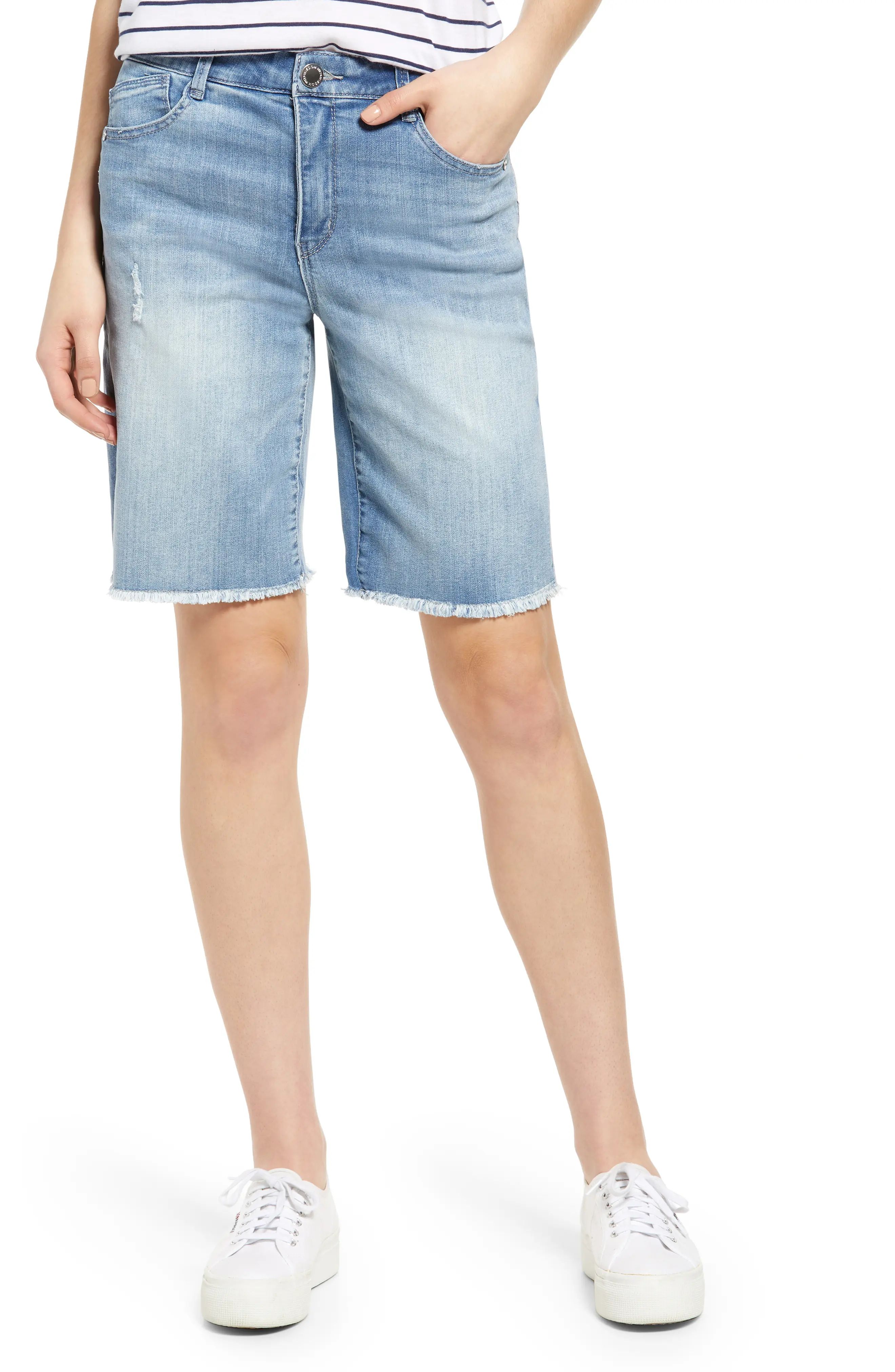 Wit & Wisdom 'Ab'Solution High Waist Distressed Denim Shorts in Lbv-Light Blue Vintage at Nordstrom, | Nordstrom