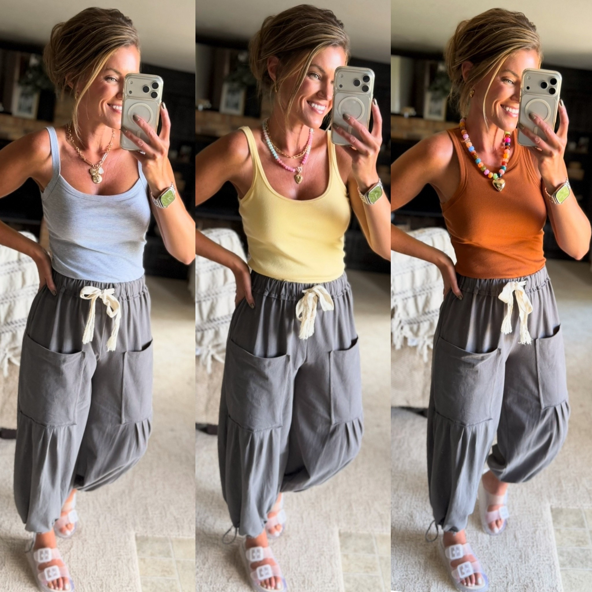 Ditch the bra. No need for the extra layer when these Amazon tanks have built in support and padding. 
Wearing medium in all 3 styles. 
Pants/ medium

#LTKSeasonal #LTKOver40 #LTKmomlife