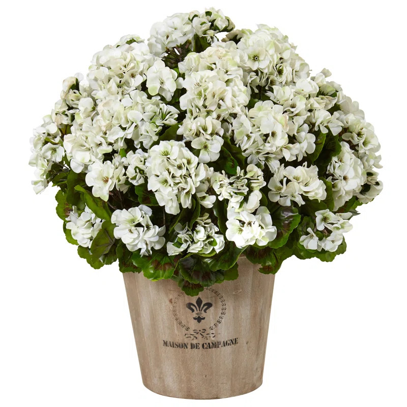 Geranium Silk Flowering Plant in Farmhouse Planter UV Resistant (Indoor/Outdoor) | Wayfair North America