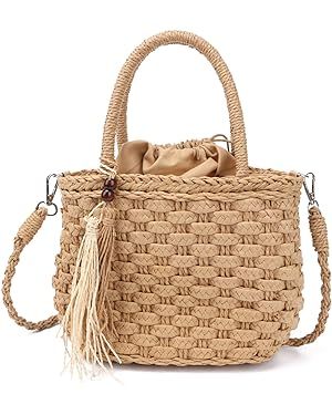 Ynport Straw Handbag Tote for Women Summer Beach Drawstring Rattan Bucket Bag Handmade Woven Hobo... | Amazon (US)