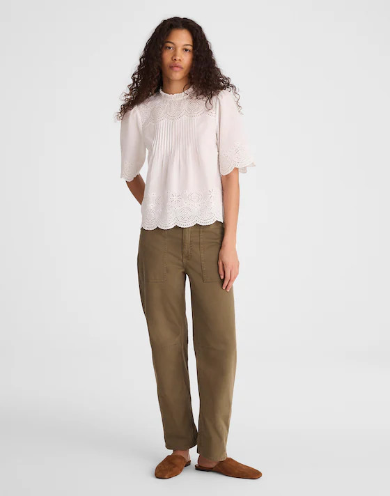 Embroidered Pintuck High-Neck Top | Madewell