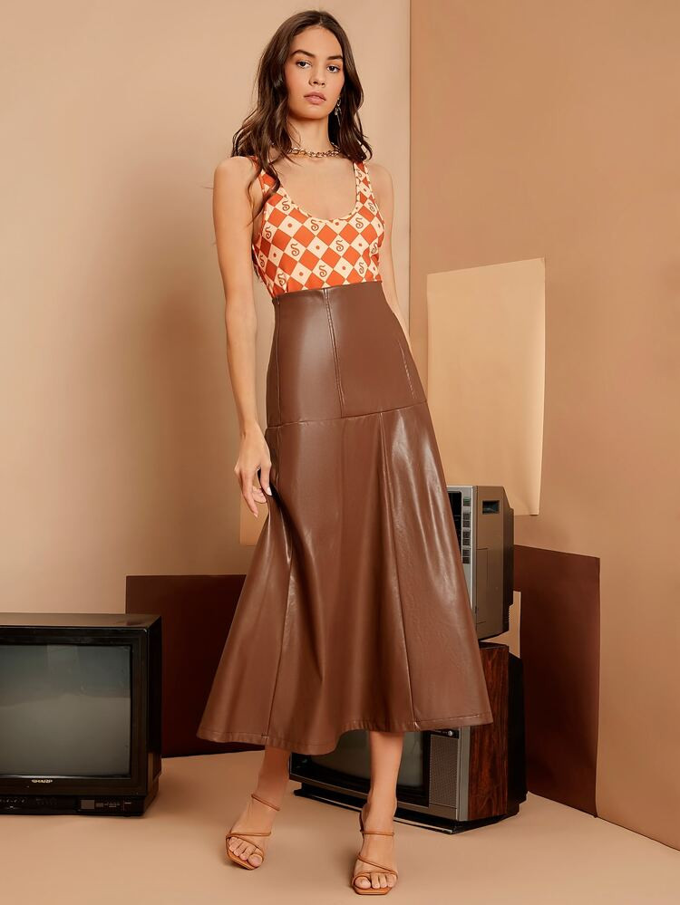 SHEIN High Waist Ruffle Hem Patent Skirt | SHEIN