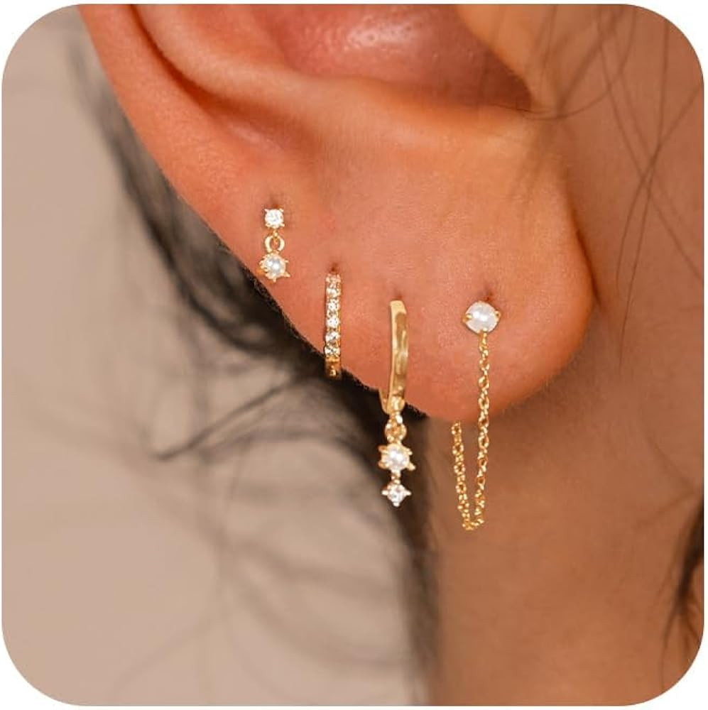 Gold Plated Earrings for Women, 14k Gold Plated Earring Stack Hypoallergenic Pearl Drop Earring D... | Amazon (US)