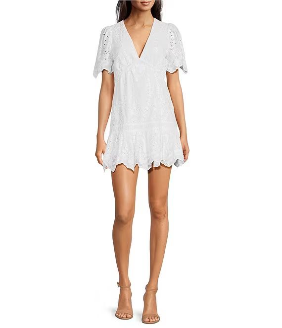 Lace V-Neck Short Sleeve Dress | Dillard's