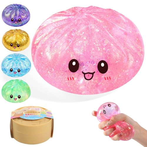 Sugar Glitter Dumpling Squishy,Viral Bao Bun Squishy Dumling Mystery Box,Stress Relief Fidget Squeeze Toy for Holiday & Birthday Gifts (Pink) | Amazon (US)