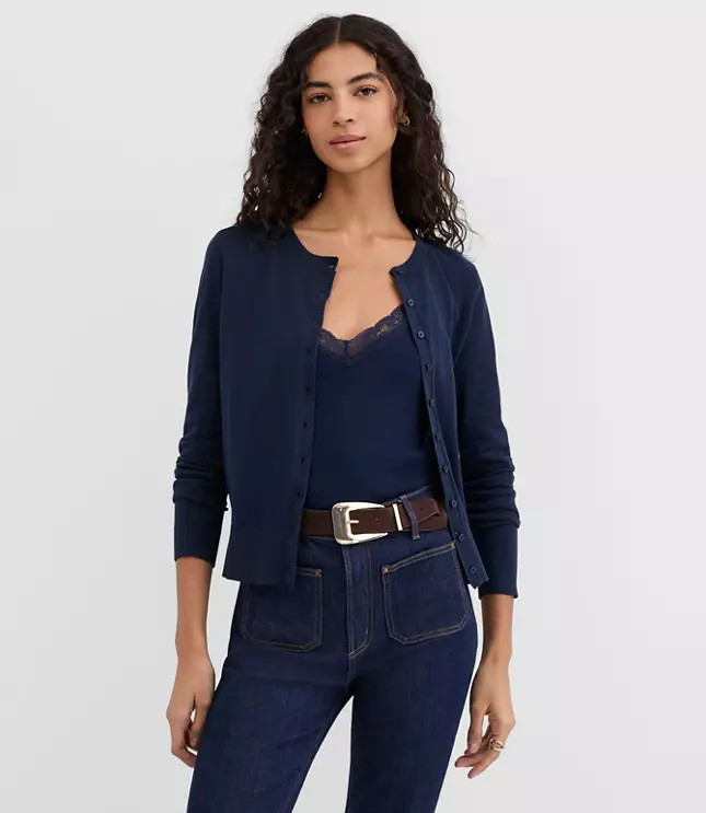 Modern Crew Neck Cardigan | LOFT