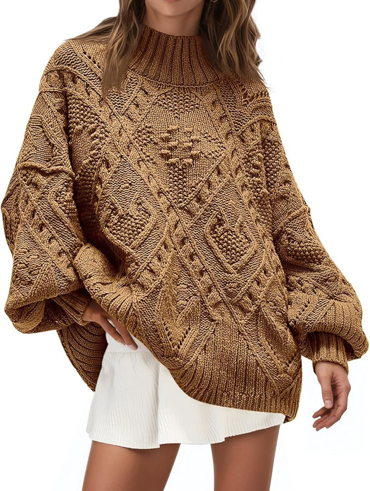 Saodimallsu Womens Oversized Sweaters Cable Knit Crew Neck Long Sleeve Pullover Sweater 2025 Fall... | Amazon (US)