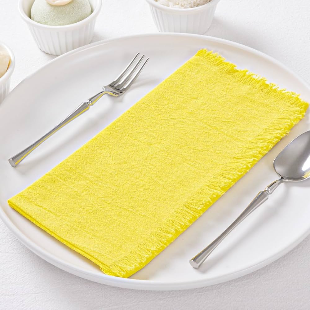 6Pack Light Yellow Cotton Linen Napkins with Fringe Soft Boho Cloth Napkins Set of 6 Handmade Din... | Amazon (US)