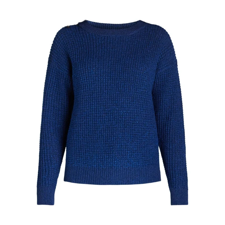 Time and Tru Women's and Women's Plus Waffle Stitch Sweater with Long Sleeves, Midweight, Sizes X... | Walmart (US)