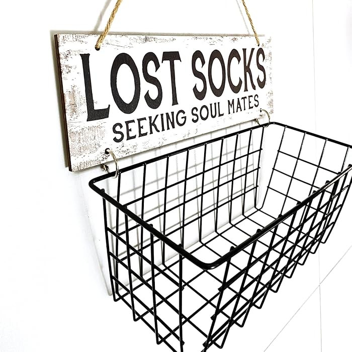 Lost Socks Laundry Sign And Basket, Wall-Mounted Lost Sock Organizer, Laundry Room Organization | Amazon (US)