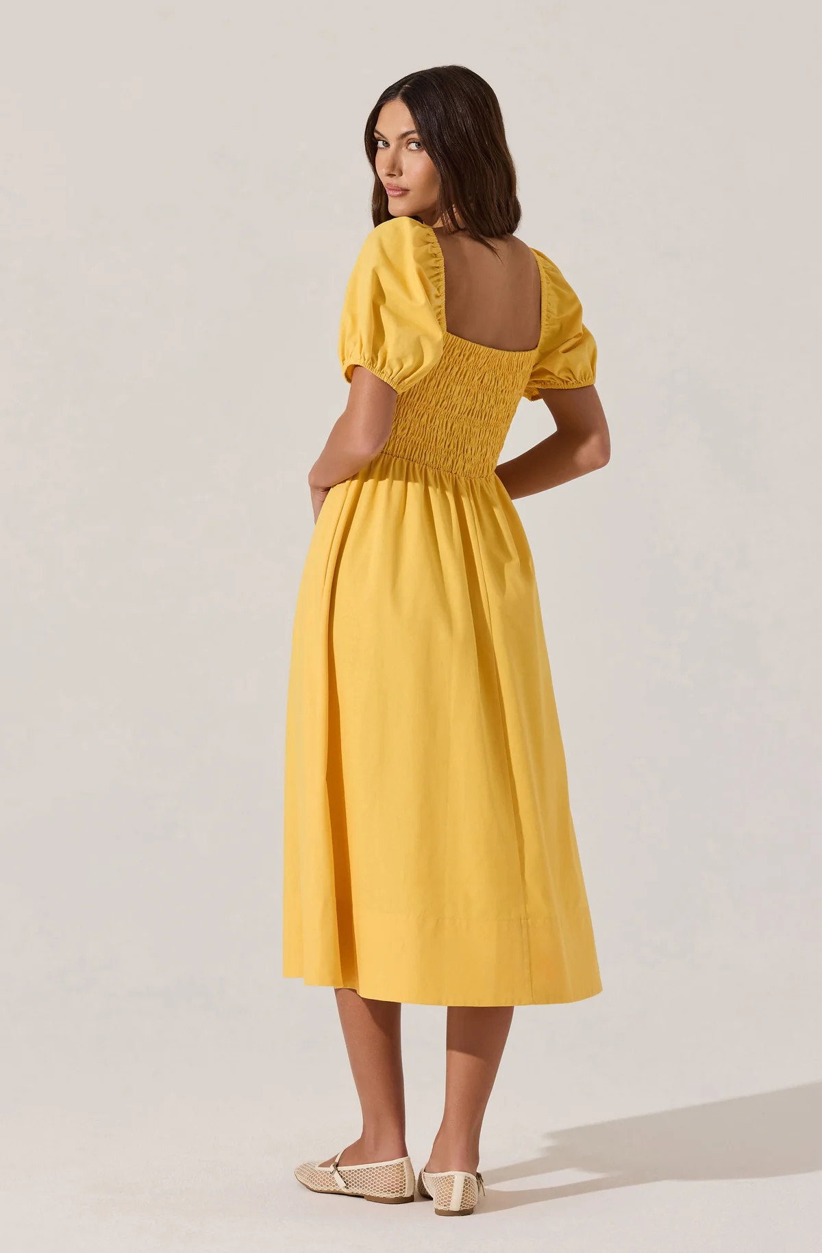 Smocked Bow Midi Dress - Mustard / XS | ASTR The Label (US)