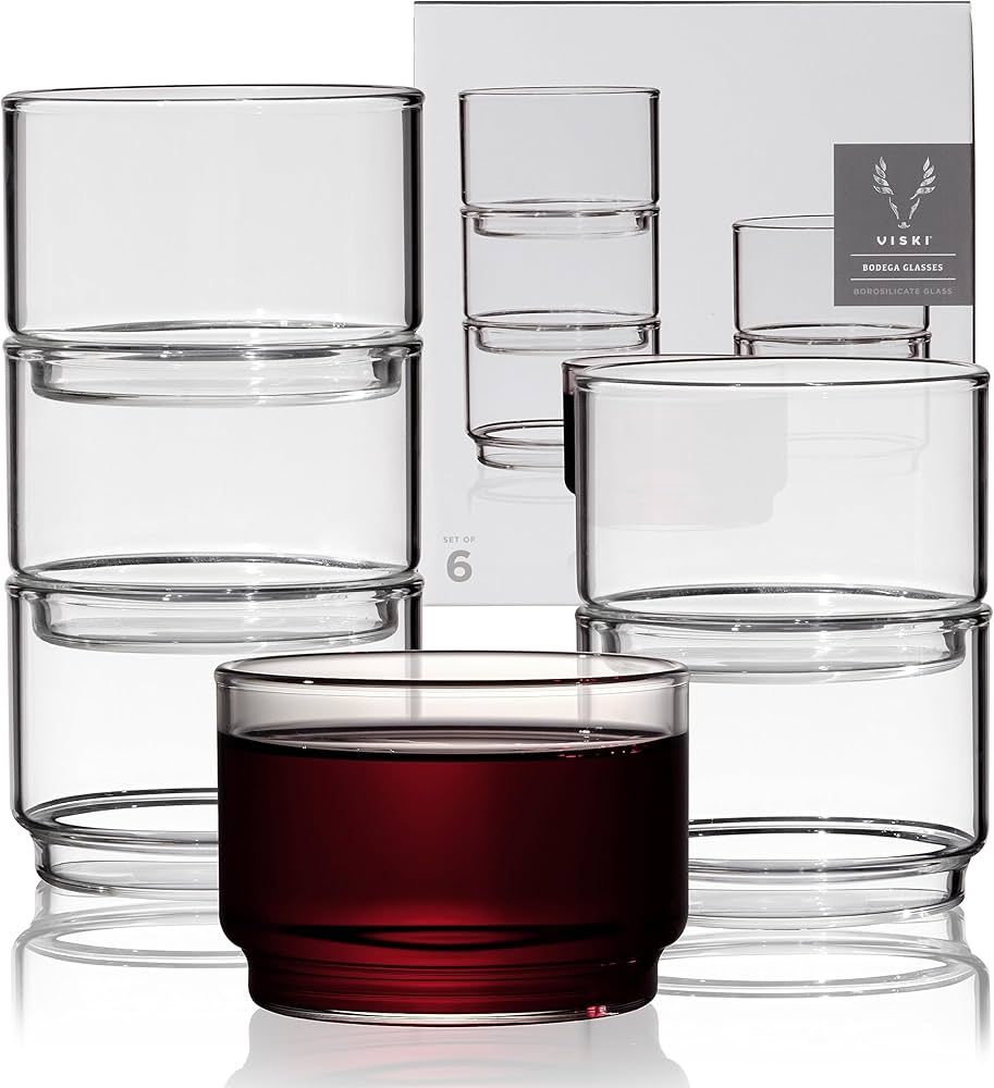 Viski Bodega Stackable Drinking Glasses Set-Modern Glassware for Wine and Cocktails-7oz Set of 6,... | Amazon (US)