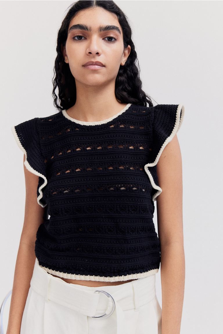Pointelle-knit Top - Black - Ladies | H&M US | H&M (US + CA)