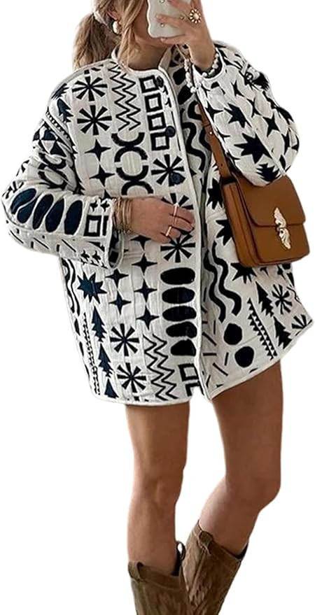 Zhiyouni Women's Lightweight Quilted Puffer Jacket Floral Print Button Down Padded Coat Outerwear | Amazon (US)