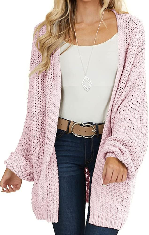 Maroway Womens Cardigan Solid Color Long Sleeve Open Front Chunky Knit Sweater Outwear | Amazon (US)