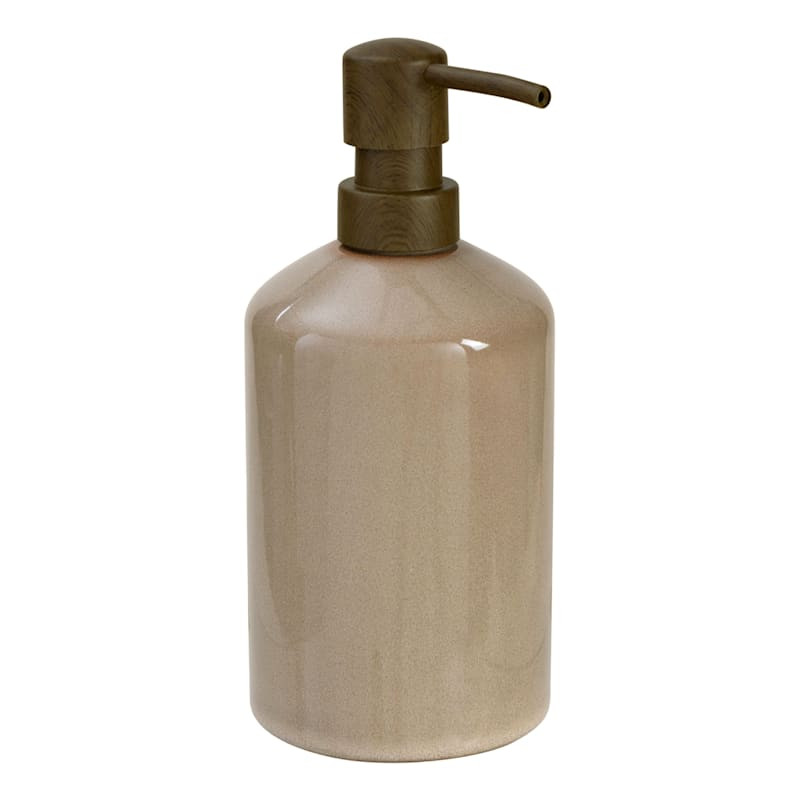 Noah Beige Ceramic Glaze Soap Dispenser, 7.3" | At Home