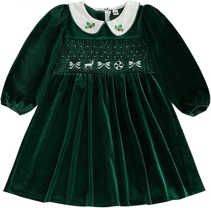 Toddler Baby Girl Christmas Dress Velvet Doll Collar Long Sleeve Smocked Dress Fall Winter Clothe... | Amazon (US)