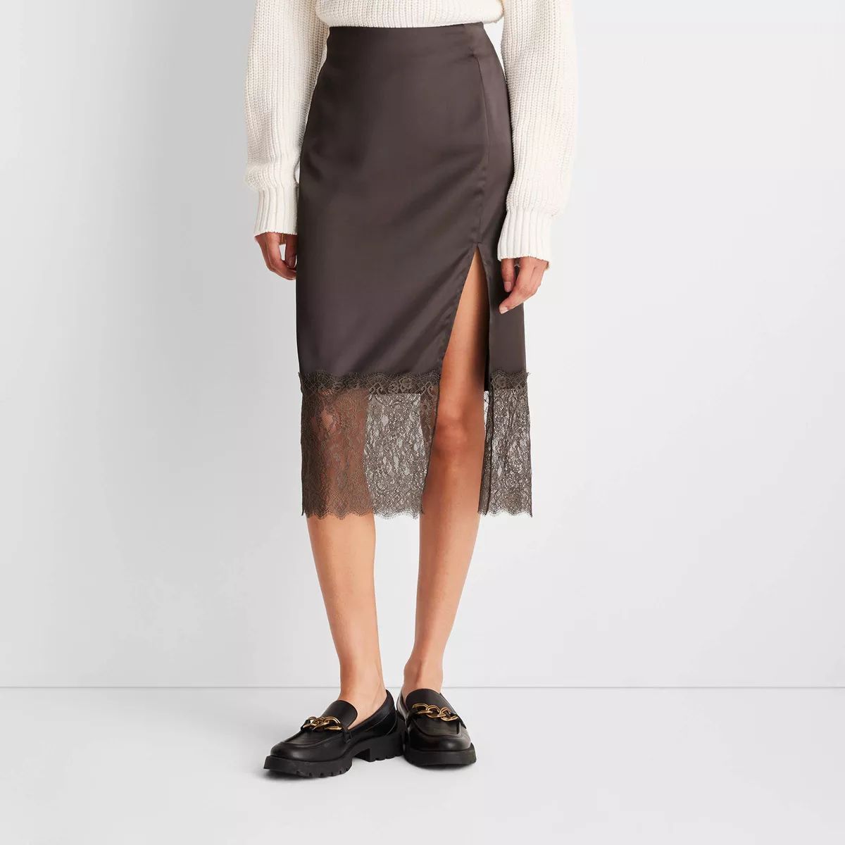 Women's Lace Midi Slip Skirt - Future Collective™ with Reese Blutstein Dark Gray | Target