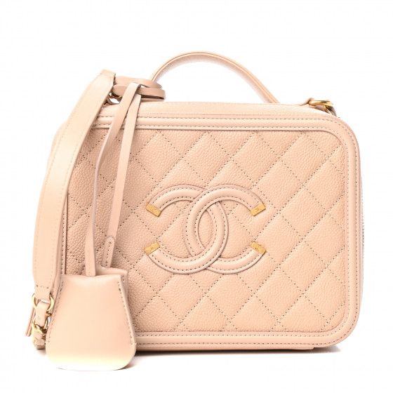 Caviar Quilted Medium CC Filigree Vanity Case Beige | Fashionphile