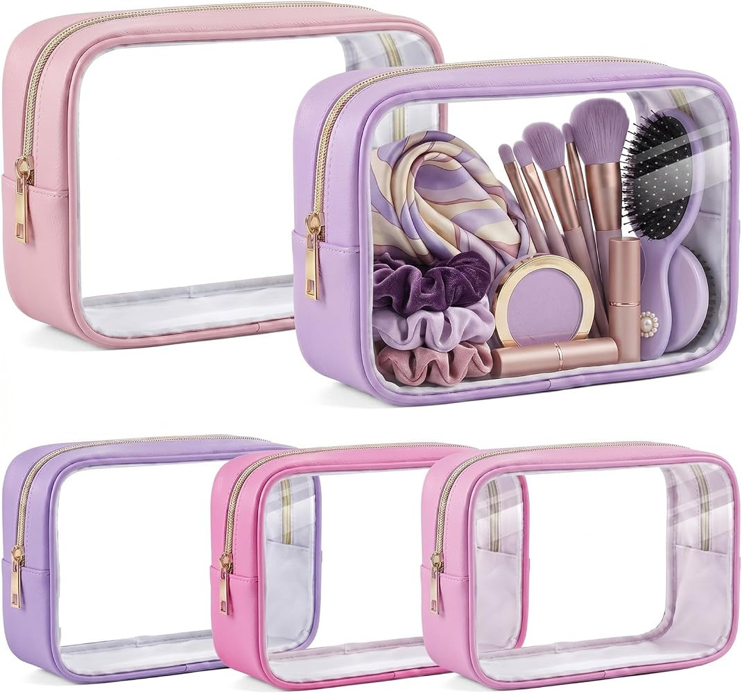 Abbylike 5 Pcs Clear Makeup Bag Bulk Tsa Size Approved Clear Toiletry Bag with Zipper PU Leather ... | Amazon (US)