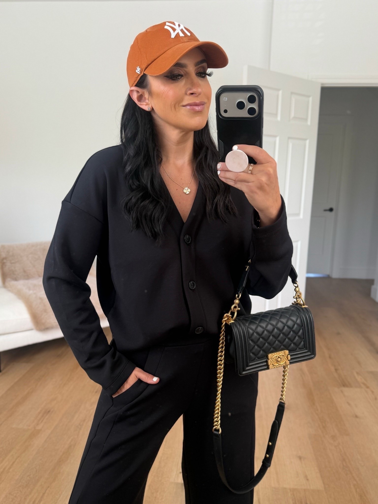 Spanx Air Essentials Cardigan- Im wearing a size Medium.

Spanx Air Essentials Wide Leg Pants- I’m wearing a size small.  