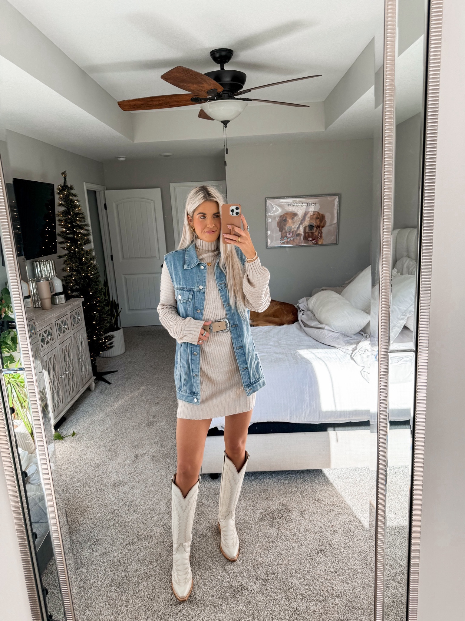 neutral western outfit inspo ❄️🍂 dress in a small and vest in a small! boots run true to size 

#LTKSeasonal #LTKstyletip #LTKHoliday