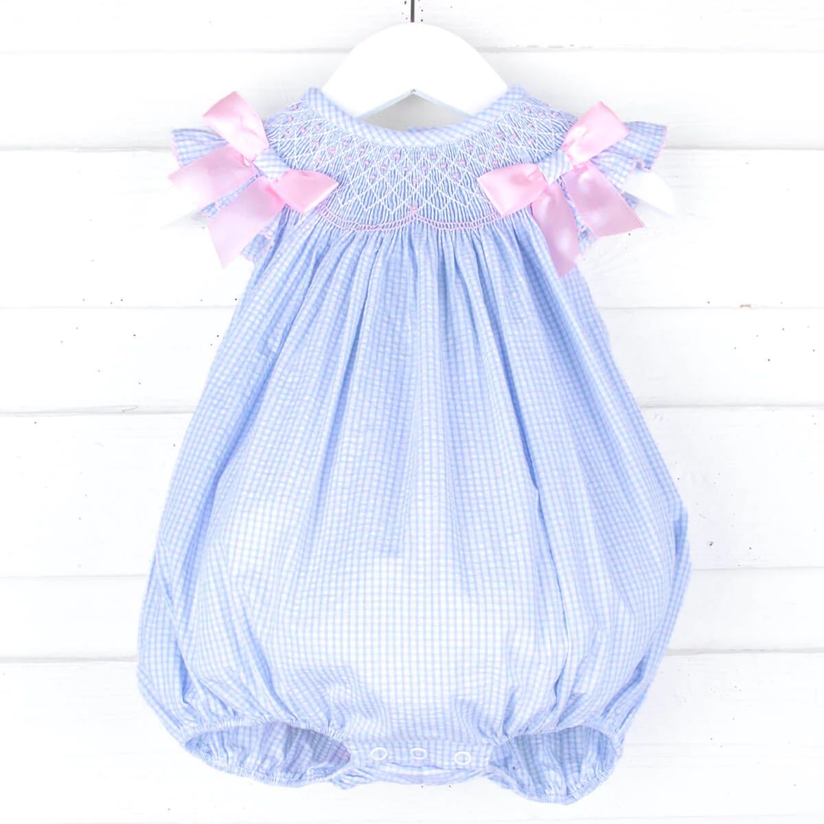 Spring In Blue Smocked Bow Bubble | Classic Whimsy