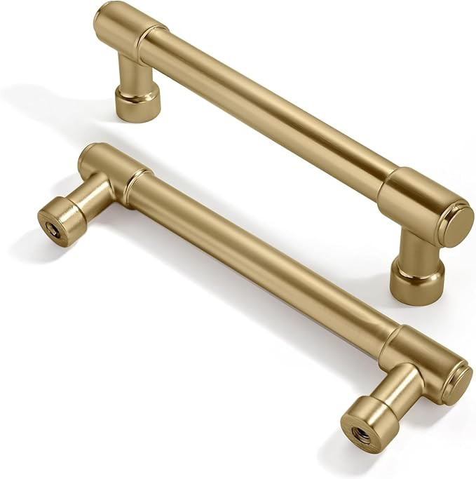 2 Pack Brushed Brass Cabinet Pulls 6 Inch(152MM) Hole Centers Kitchen Brushed Gold Cabinet Handle... | Amazon (US)