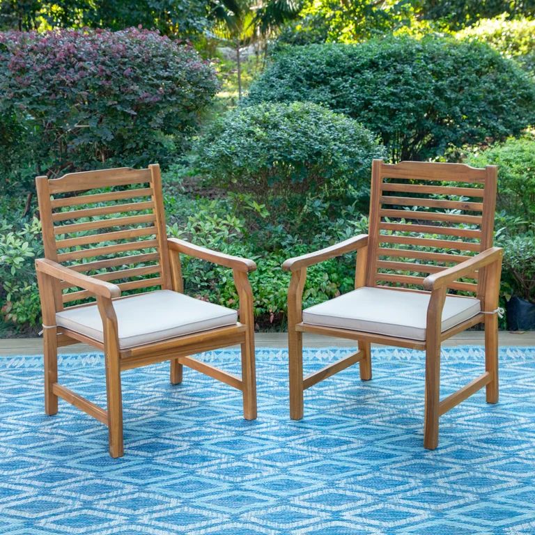 Summit Living 2-Piece Acacia Wood Patio Dining Chairs with Cushions, Outdoor Oil Finished Natural... | Walmart (US)